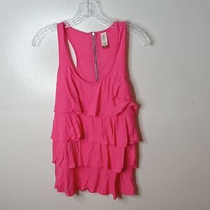 No Boundaries Juniors Size Medum (7-9) Bright Pink Ruffle Tank Top